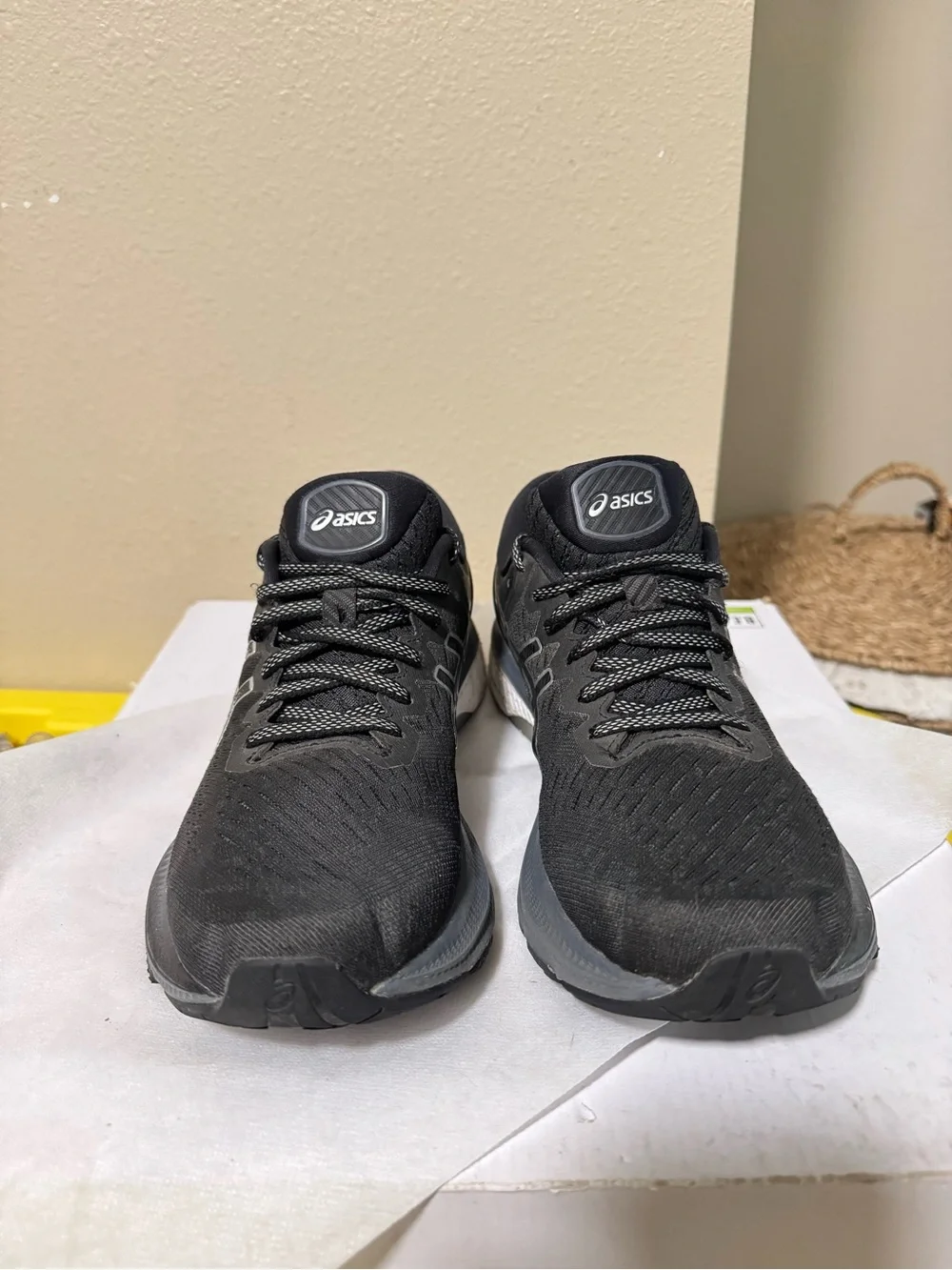 Asics Black Gel Kayano 27 Athletic Running Shoes with White Midsole Accents